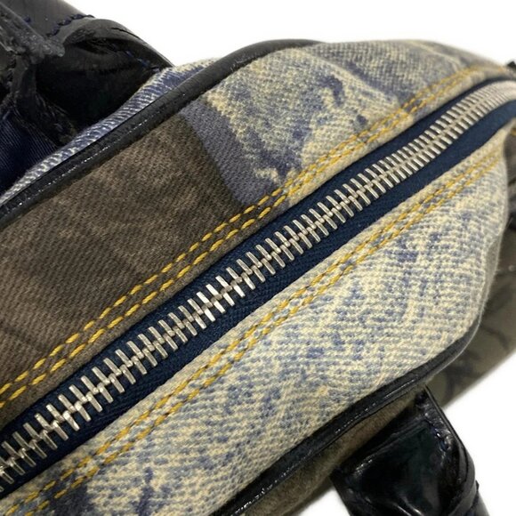 Auth DIOR/ChristianDior Double Saddle Bag Blue Dark Navy Multi Canvas Handbag - Picture 13 of 16